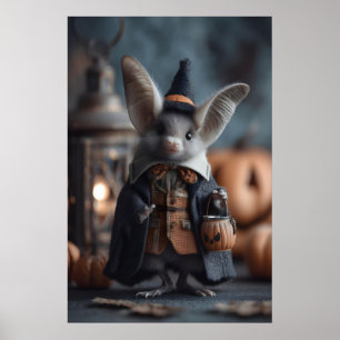 ウィスキカル ハロウィン コウモリ アートプリント、魔女のコスチューム ポスター