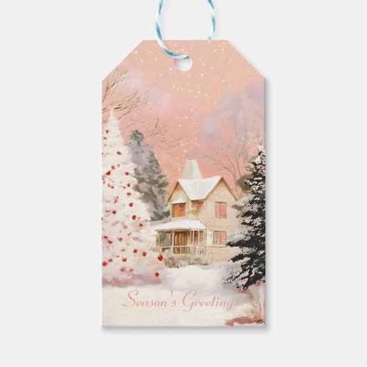 ウィスキカル ピンク ウィンター コテージ クリスマス ギフトタグ (正面)