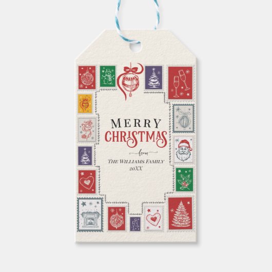 ウィスキカル レトロスタンプ クリスマス ドゥードル ギフトタグ (正面)