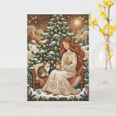 ウィスキーなクリスマス猫と冬の乙女カード カード (黄色い花)