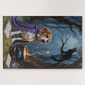 ウィスキーなビーグル犬のハロウィン絵画 ジグソーパズル (横)