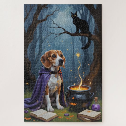ウィスキーなビーグル犬のハロウィン絵画 ジグソーパズル (縦)