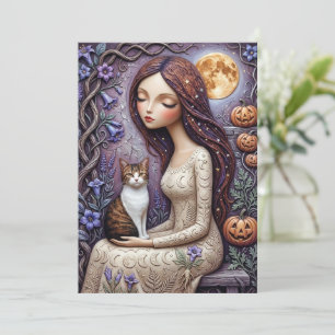 ウィスキーな魔女猫のハロウィン神秘的な月カード カード
