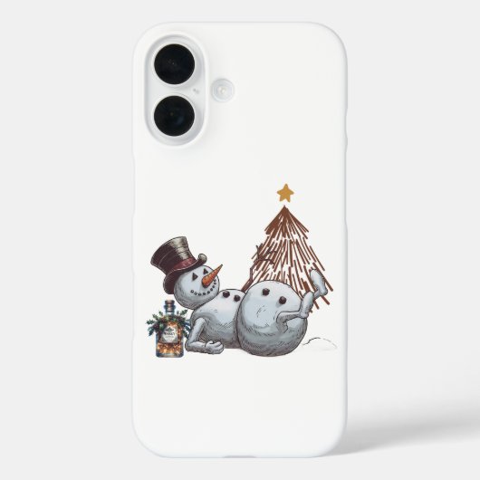 ウィスキーの瓶を持つ泥酔した雪だるま Case-Mate iPhoneケース (裏面)