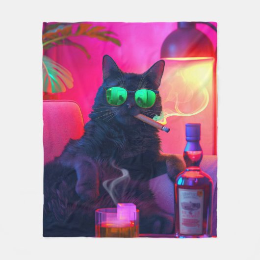 ウィスキーを飲む紳士猫 | おもしろいバー フリースブランケット (正面)