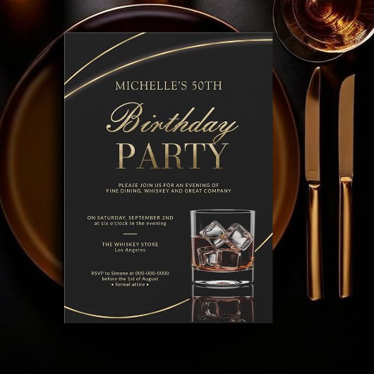 ウィスキーディナーカクテル書道50誕生日 招待状