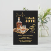 ウィスキーバーボンとシガー誕生日金ゴールドトレイ 招待状 (スタンド正面)