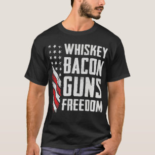 ウィスキーベーコンガンズフリーダムBBQグリル飲みおもしろい Tシャツ