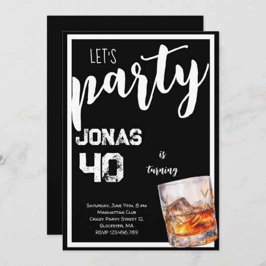 ウィスキー大人の誕生日パーティーの招待状 招待状 (正面/裏面)