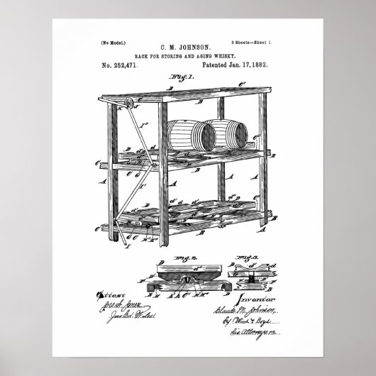 ウィスキー特許の保管と熟成のためのラック ポスター (正面)