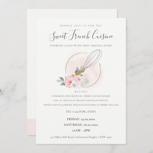 ウィスクウッドフローラベーカリー料理クラス招待状 サンキューカード (正面/裏面)