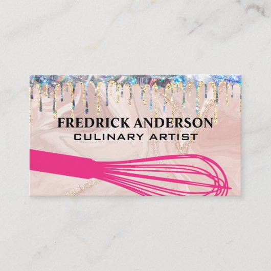 ウィスクツール |金ゴールドグリッターきらめくドリップ 名刺 (正面)