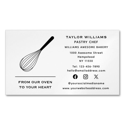 ウィスクベイカーベーカリーベイクショップケータリングソーシャルメディア マグネット名刺 (正面)