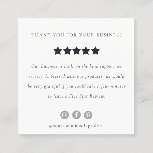 ウィスク赤面水彩フローラシェフのレビュー要求 スクエア名刺 (裏面)