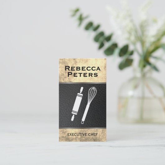 ウィスク転がのピン料理マスターラックス金ゴールドテクスチャ 名刺 (スタンド正面)
