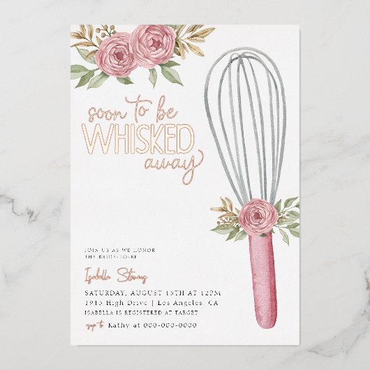 ウィスク遠くにベーキングブライダルシャワー 箔招待状 (正面)