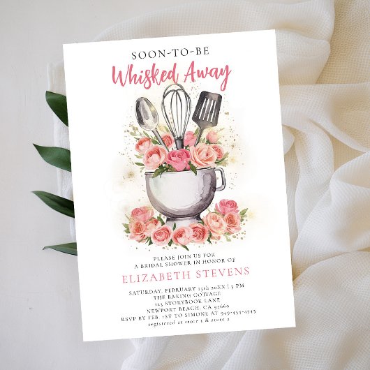 ウィスク遠くにベーキングミキサーボウルバラブライダルシャワー 招待状