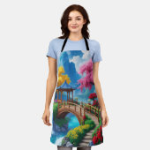 "ウィスク遠くに-ファンタジーターコイズ川" エプロン (着用した状態)