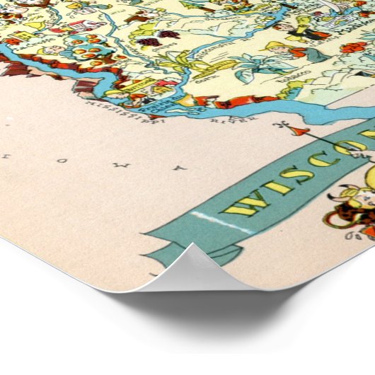 ウィスコンシンおもしろいヴィンテージ地図 ポスター (角)