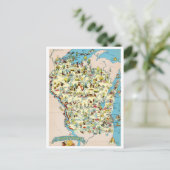 ウィスコンシンおもしろいヴィンテージ地図 ポストカード (スタンド正面)