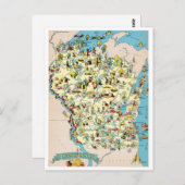 ウィスコンシンおもしろいヴィンテージ地図 ポストカード (正面/裏面)