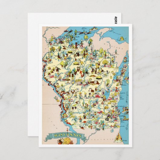 ウィスコンシンおもしろいヴィンテージ地図 ポストカード (正面/裏面)