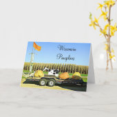 ウィスコンシンのカボチャと乳製品の牛のハロウィンカード カード (黄色い花)