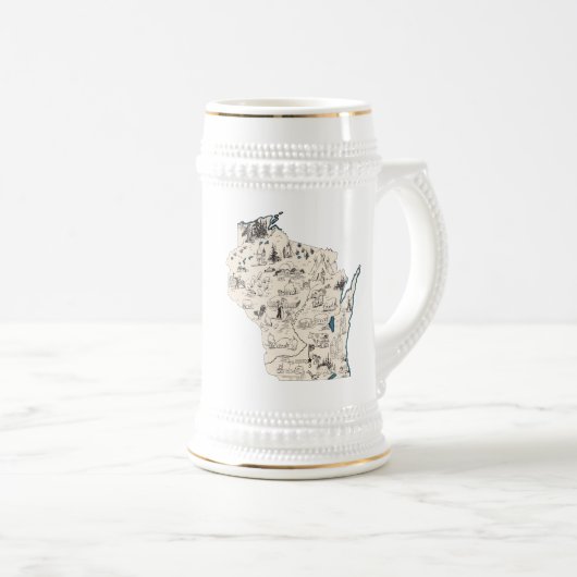 ウィスコンシンのヴィンテージの写真の地図 ビールジョッキ (正面右)
