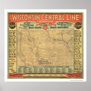 ウィスコンシンの中央鉄道地図1882年 ポスター