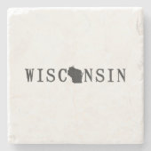 ウィスコンシンの名前と州形の文字ワードアート ストーンコースター (正面)
