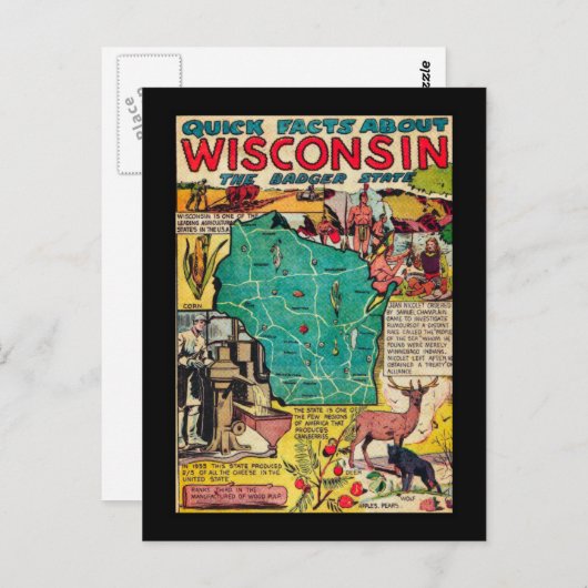 ウィスコンシンの地図と事実 ポストカード (正面/裏面)