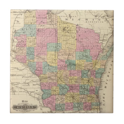 ウィスコンシンの州の地図 タイル (正面)