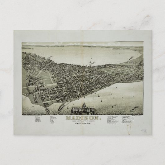 ウィスコンシンの州首都マディソン(1885) ポストカード (正面)