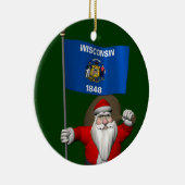 ウィスコンシンの看板を持つサンタクロース セラミックオーナメント (右)
