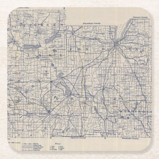ウィスコンシンの自転車の道路図4 スクエアペーパーコースター (正面)