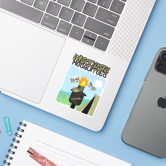 ウィスコンシンの蚊の漫画 – ティキによるキャンプ シール (ノートパソコンとiPhone)