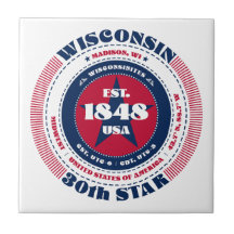 ウィスコンシンの陶磁器タイル（赤、白、青）