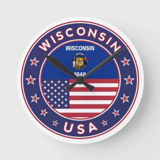 ウィスコンシンのTシャツ ラウンド壁時計 (正面)