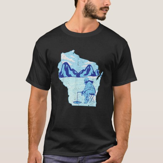 ウィスコンシンアイス魚釣り州マップデザインfor Fisherm Tシャツ (正面)