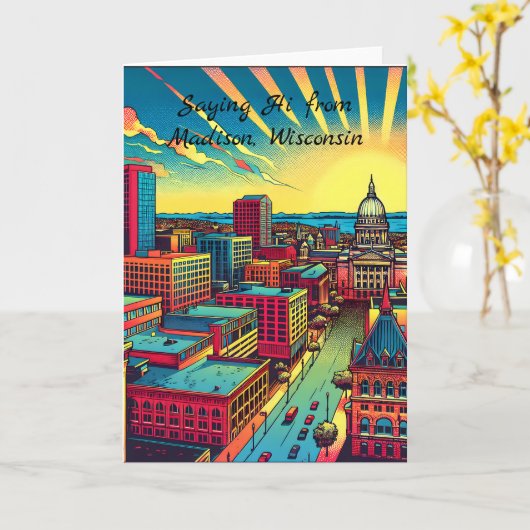 ウィスコンシンシティスカイラインのマディソン カード (黄色い花)