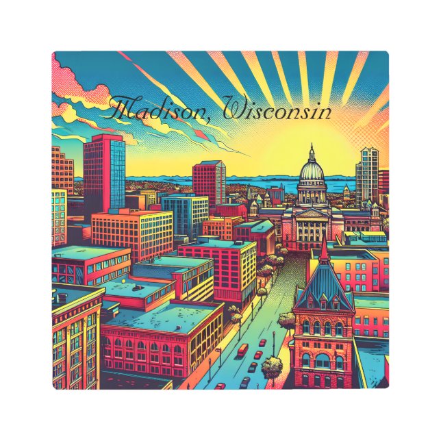 ウィスコンシンシティスカイラインのマディソン メタルプリント (正面)