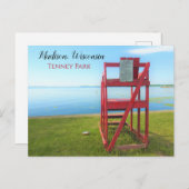 ウィスコンシンテニーパークレッドライフガードチェア、マディソン ポストカード (正面/裏面)