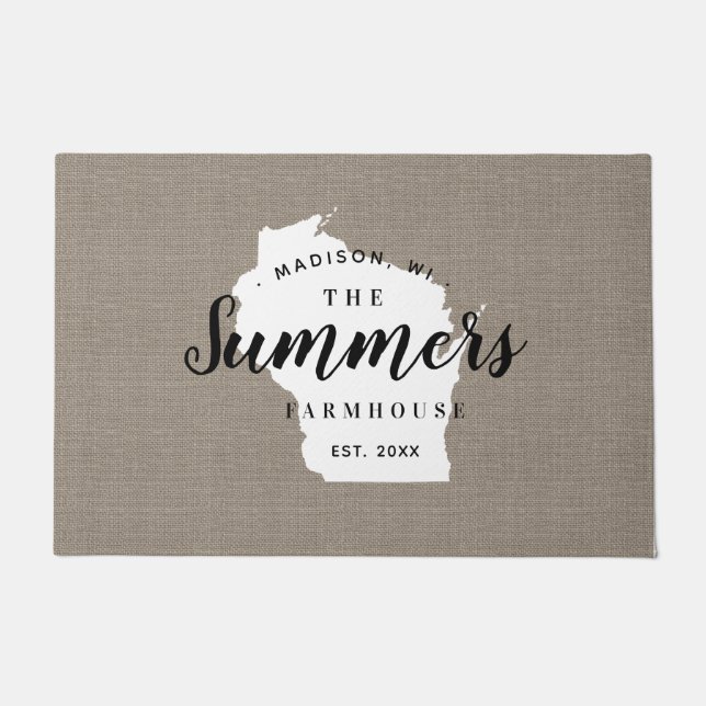 ウィスコンシンファミリーモノグラム州doormat ドアマット (正面)