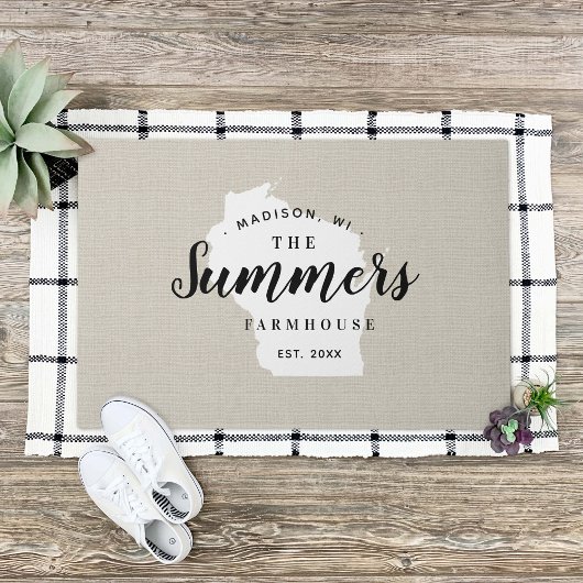 ウィスコンシンファミリーモノグラム州doormat ドアマット