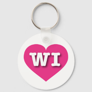ウィスコンシンホットピンクハート- I love WI キーホルダー