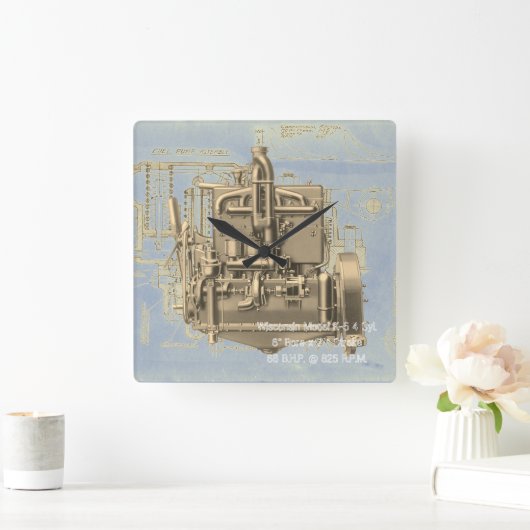 ウィスコンシンモーターミルウォーキーウィスコンシンエンジン早いK スクエア壁時計 (ホーム)