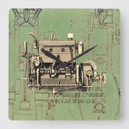 ウィスコンシンモーターミルウォーキーウィスコンシンガスエンジンB-3 スクエア壁時計 (正面)