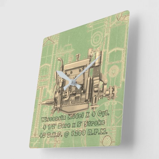 ウィスコンシンモーターミルウォーキーウィスコンシンガスエンジンX スクエア壁時計 (傾斜)