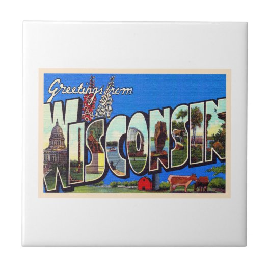 ウィスコンシンヴィンテージ大書葉書の州 タイル (正面)