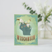ウィスコンシンヴィンテージ州マップ – 緑 ポストカード (スタンド正面)